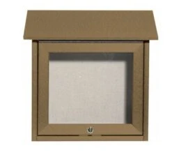 Aarco Products OPLD1818-8 Weathered Wood Slimline Series Top Hinged Single Door Plastic Lumber Message Center W / Vinyl Posting Surface 18"H X 18"W