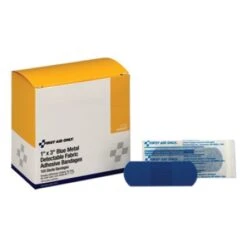 Adhesive Blue Metal Detectable Bandages, 1 X 3, Plastic With Foil, 100/Bx, 12 Bx/Carton