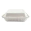 Bagasse Molded Fiber 3-Compartment White Food Containers Hinged-Lid, 9" X 9" 200/Carton