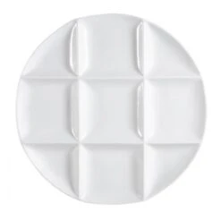 CAC China CMP-R12 9 Compartment Round Porcelain Tray 12" - 1 Doz
