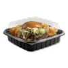 Crisp Foods Technologies 1-Compartment Containers, 33 Oz., 8.46 X 8.46 X 3.16, Clear/Black, 180/Carton