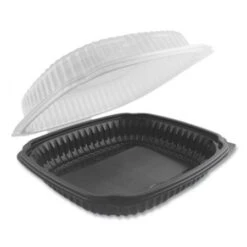 Culinary Lites Microwavable Containers, 47.5 Oz., 10.56 X 9.98 X 3.18, Clear/Black, 100/Carton