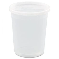DELItainer Clear Microwavable Container With Lid, 32 Oz, 4-11/20" Dia. X 5-11/20"H, 240/Carton