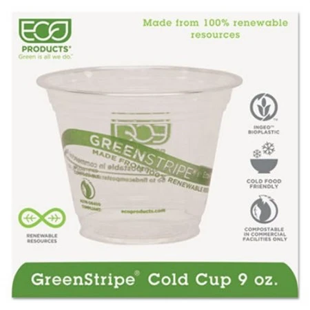 Eco-Products GreenStripe Renewable Cold Cups, 9 Oz. 1000/Carton 1 Eco-Products GreenStripe Renewable Cold Cups, 9 Oz. 1000/Carton