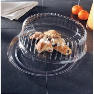 Emi Yoshi EMI-540CP Round Black Plastic Deli Max Tray / Dome (OPS) 14" - 25 Sets 1 Emi Yoshi EMI-540CP Round Black Plastic Deli Max Tray / Dome (OPS) 14" - 25 Sets