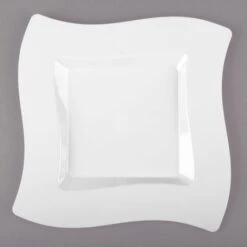 Fineline Settings 110-WH Wavetrends White Square Plastic Dinner Plate 10-3/4" - 10 Doz