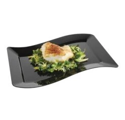 Fineline Settings 1407-BK Wavetrends Black Rectangular Plastic Luncheon Plate 7-1/2" X 12" - 10 Doz