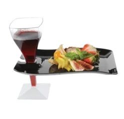 Fineline Settings 1409-BK Wavetrends Black Rectangular Plastic Cocktail Plate With Stemware Hole 6" X 9-1/2" - 10 Doz