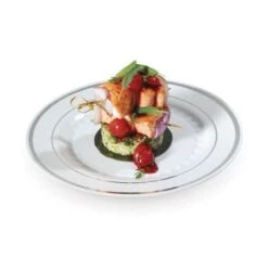 Fineline Settings 507-WH White With Silver Rim Plastic Plate 7-1/2" - 150 Pcs