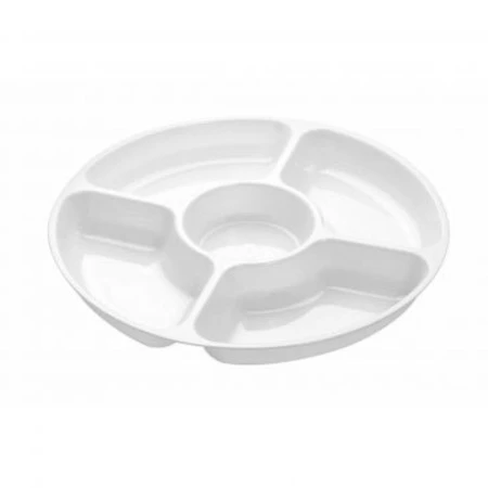 Fineline Settings D12050.WH Platter Pleasers White Plastic 5-Compartment Tray 12" - 2 Doz 1 Fineline Settings D12050.WH Platter Pleasers White Plastic 5-Compartment Tray 12" - 2 Doz