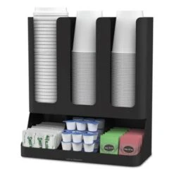 Flume Six-Section Upright Coffee Condiment/Cup Organizer, Black, 11.5 X 6.5 X 15