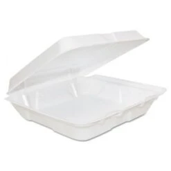 Dart White Foam Hinged Lid Containers, 8" X 7.5" X 2-1/4", 200/Carton