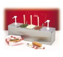 Nemco 88100-CB-3 Stainless Steel Condiment Bar With Two 3 Qt. Pumps And 0.6 Qt. Condiment Trays 26"