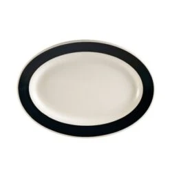 CAC China R-34-BLK Rainbow Black Rolled Edge Oval Platter 9 3/8" - 2 Doz