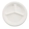 Paper Dinnerware, 3-Comp Plate, 9 1/4" Dia, White, 500/Carton