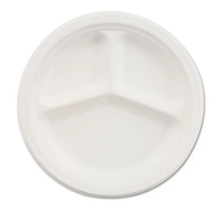 Paper Dinnerware, 3-Comp Plate, 9 1/4" Dia, White, 500/Carton 1 Paper Dinnerware, 3-Comp Plate, 9 1/4" Dia, White, 500/Carton