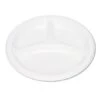 White Plastic Dinnerware 3-Compartment Plates, 9", 125/Carton