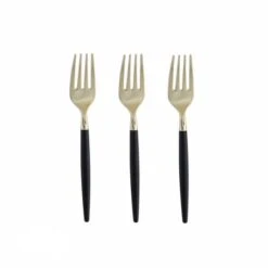 TigerChef Black And Gold Two Tone Plastic Mini Forks - 20 Pcs