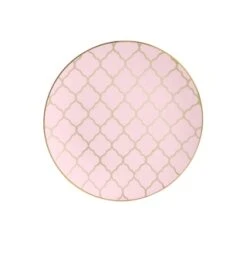 TigerChef Blush Plastic Dinner Plate With Gold Lattice Pattern 10-1/4" - 10 Pcs