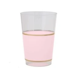 TigerChef Blush And Gold Band Plastic Cups 12 Oz. - 10 Pcs