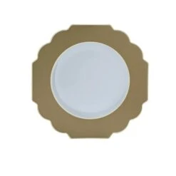 TigerChef Clear Gold Round Scalloped Rim Plastic Appetizer Plate 8" - 10 Pcs
