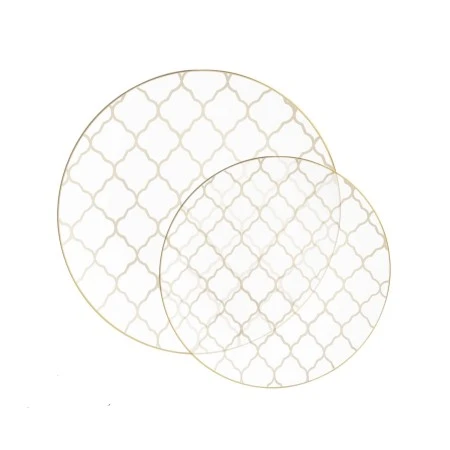 TigerChef Clear Plastic Appetizer Plate With Gold Lattice Pattern 7-1/4" - 10 Pcs 1 TigerChef Clear Plastic Appetizer Plate With Gold Lattice Pattern 7-1/4" - 10 Pcs