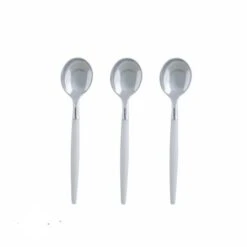 TigerChef Clear And Silver Two Tone Plastic Mini Spoons - 20 Pcs