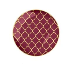 TigerChef Cranberry Plastic Dinner Plate With Gold Lattice Pattern 10-1/4" - 10 Pcs