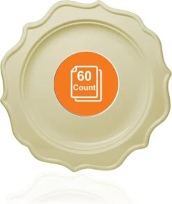 TigerChef Cream Scalloped Rim Disposable Dinner Plate 10", 60/Pack