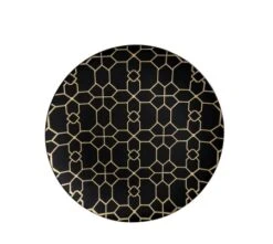 TigerChef Gold Geo Pattern Black Plastic Dinner Plate 10-1/4" - 10 Pcs