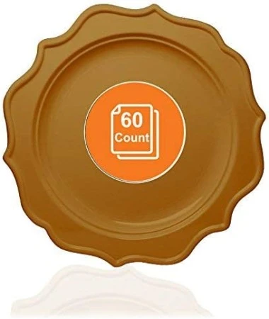 TigerChef Gold Scalloped Rim Disposable Appetizer Plates 8", 60/Pack 1 TigerChef Gold Scalloped Rim Disposable Appetizer Plates 8", 60/Pack
