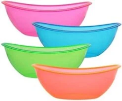 TigerChef Heavy Duty Neon Disposable Plastic Oval Contoured Bowls Set 80 Oz. - 4 Pcs