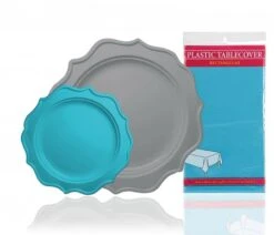 TigerChef Heavy Duty Turquoise And Silver Scalloped Rim Disposable Party Supplies Set - Service For 24