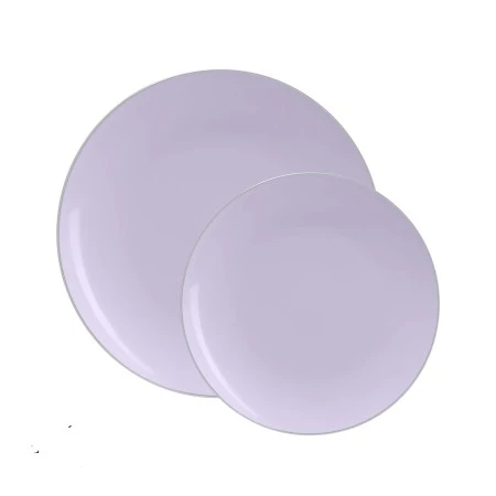 TigerChef Lavender With Gold Rim Plastic Dinner Plate 10-1/4" - 10 Pcs 1 TigerChef Lavender With Gold Rim Plastic Dinner Plate 10-1/4" - 10 Pcs