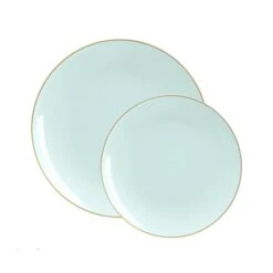 TigerChef Mint With Gold Rim Plastic Dinner Plate 10-1/4" - 10 Pcs