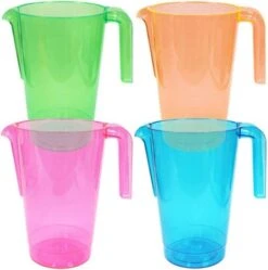 TigerChef Neon Heavy Duty Disposable Plastic Drink Pitchers 50 Oz., Pink, Blue, Green, Orange - 4 Pcs