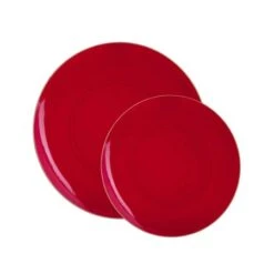 TigerChef Red With Gold Rim Plastic Dinner Plate 10-1/4" - 10 Pcs