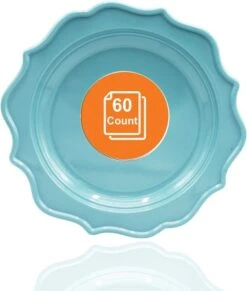 TigerChef Sea Blue Scalloped Rim Disposable Dinner Plates 10", 60/Pack