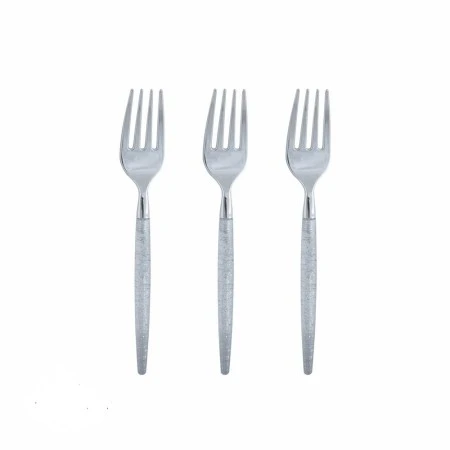 TigerChef Silver Glitter Two Tone Plastic Mini Forks - 20 Pcs 1 TigerChef Silver Glitter Two Tone Plastic Mini Forks - 20 Pcs