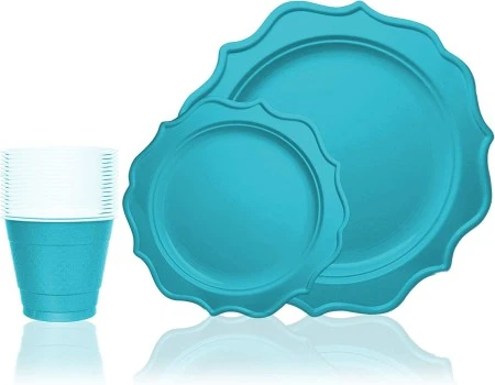 TigerChef Turquoise Scalloped Rim Disposable Party Supplies Set, Includes 10" Plates, 8" Plates And 9 Oz. Cups, Service For 96 1 TigerChef Turquoise Scalloped Rim Disposable Party Supplies Set, Includes 10" Plates, 8" Plates And 9 Oz. Cups, Service For 96