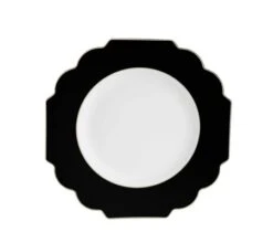 TigerChef White Black Gold Scalloped Rim Plastic Dinner Plate 10-7/10" - 10 Pcs