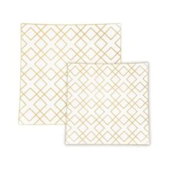 TigerChef White Gold Art Deco Square Coupe Appetizer Plate 8" - 10 Pcs