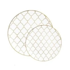 TigerChef White Plastic Appetizer Plate With Gold Lattice Pattern 7-1/4" - 10 Pcs