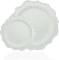 TigerChef White Scalloped Rim Disposable Plates Set, Includes 10" And 8" Plates, Service For 48