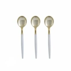 TigerChef White And Gold Two Tone Plastic Mini Spoons - 20 Pcs