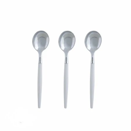 TigerChef White And Silver Two Tone Plastic Mini Spoons - 20 Pcs 1 TigerChef White And Silver Two Tone Plastic Mini Spoons - 20 Pcs