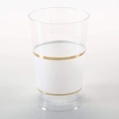 TigerChef White With Gold Band Plastic Cups 12 Oz. - 10 Pcs