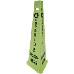 Impact Trivu 3-Sided "Curbside Pickup Here" Sign, Fluorescent Green, 14-4/5" W X 14-4/5" D X 40" H