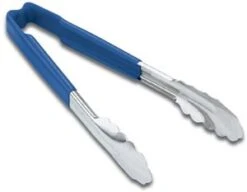 Vollrath 4781630 Jacob's Pride Stainless Steel Scalloped Tongs With Blue Coated Kool Touch Handle 16"