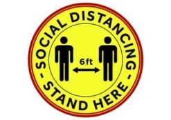 Winco PFD-12Y Anti-Slip Social Distancing Round Floor Decal, 12" 10/Pack